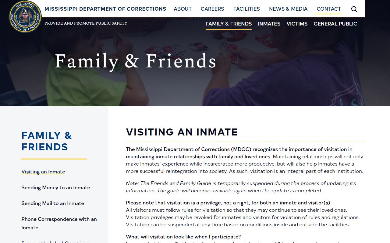 MDOC visiting application process information